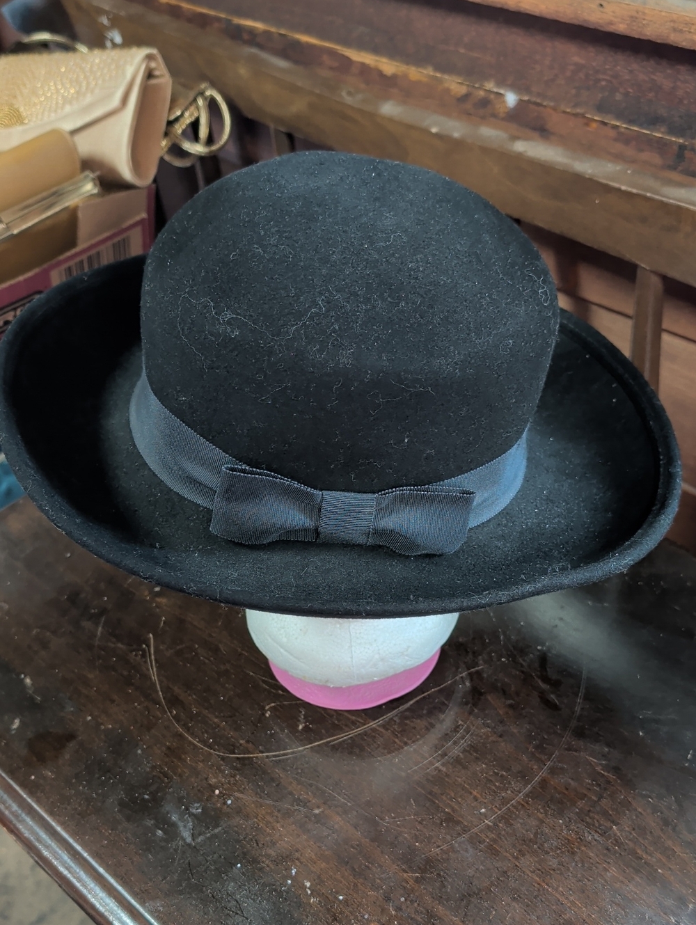 Vintage TravelSmith LiteFelt Wool Hat Black Round Crown Packable USA Made
